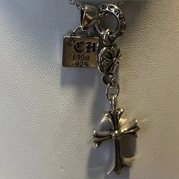 Chrome Hearts CH Silver Triple Cross Rosary Style Necklace Gothic Cross Pendants - Picture 6 of 14